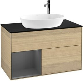 V&B Waschtischunterschrank Finion 100 Wandbeleuchtung in Anthrazit mit Eichende Lackierung B: 100 cm, T: 50,1 cm, H: 50,1 cm - Bild 1