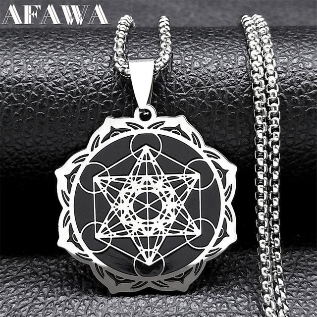 AFAWA Halskette, Edelstahl, Metatron Würfel, Unisex - Bild 1