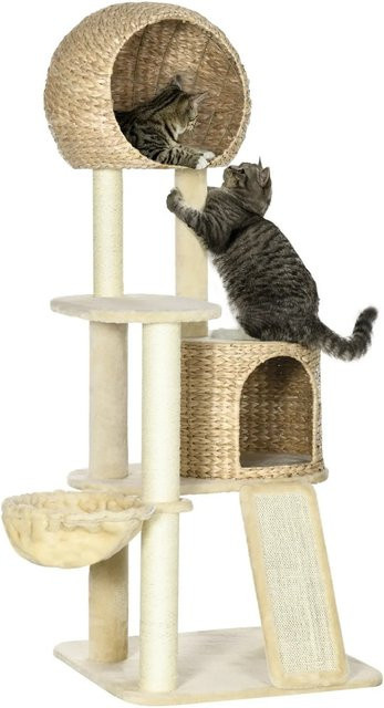 PawHut Kratzbaum für Katzen in Beige mit Katzenhöhle, Hängematte und Sisalsäule, B/T/H: 60 x 60 x 150 cm - Bild 1
