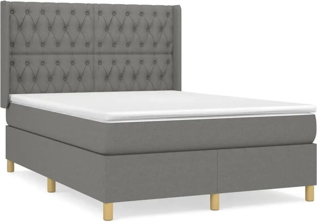vidaXL Boxspringbett mit Matratze in Dunkelgrau, Hybrid-Design mit Taschenfederkern, B/T: 140 x 190 cm - Bild 1