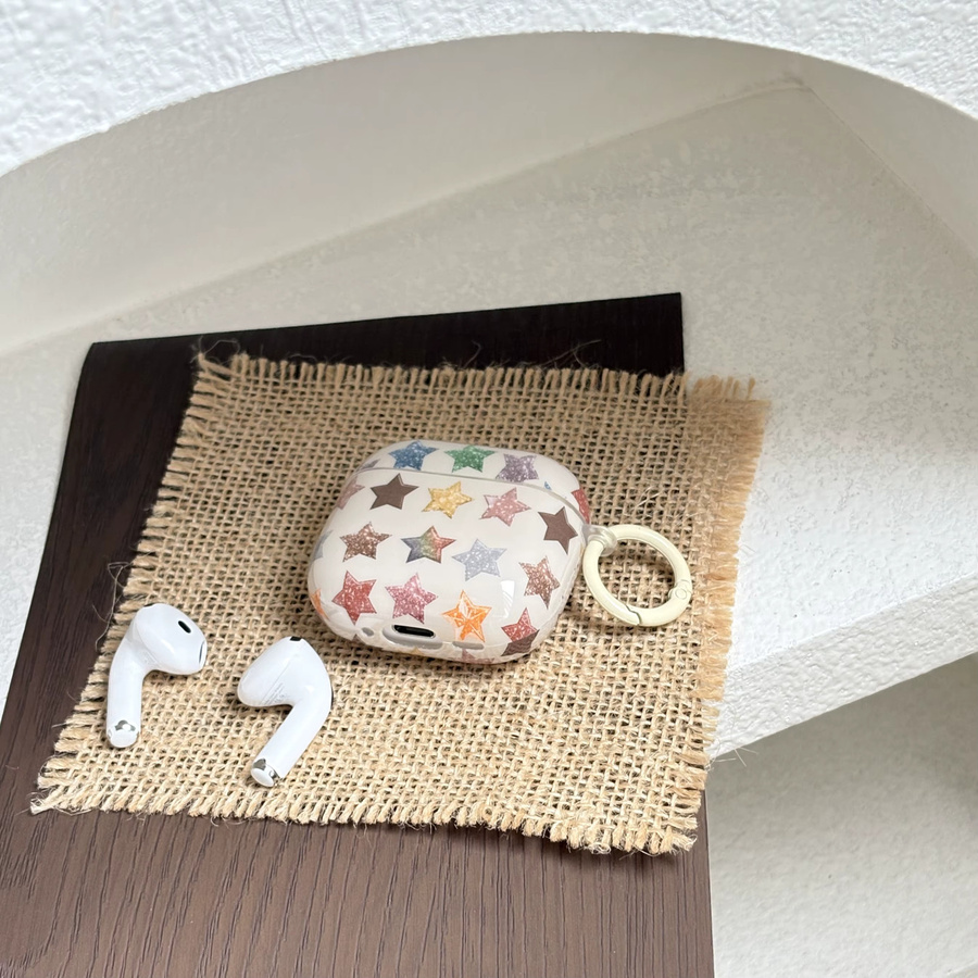 Vergoldete Kopfhörerhülle im Vintage-Stil mit buntem fünfzackigem Sternmuster für Apple AirPods Pro 1 2 3 4 in Gold und Multicolour - Bild 4