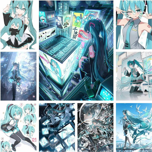 Potdemiel Hatsune Miku Anime DIY Diamantmalerei 5D Vollrund Wandkunst in Multicolour, B: 40 cm, H: 30 cm - Bild 1