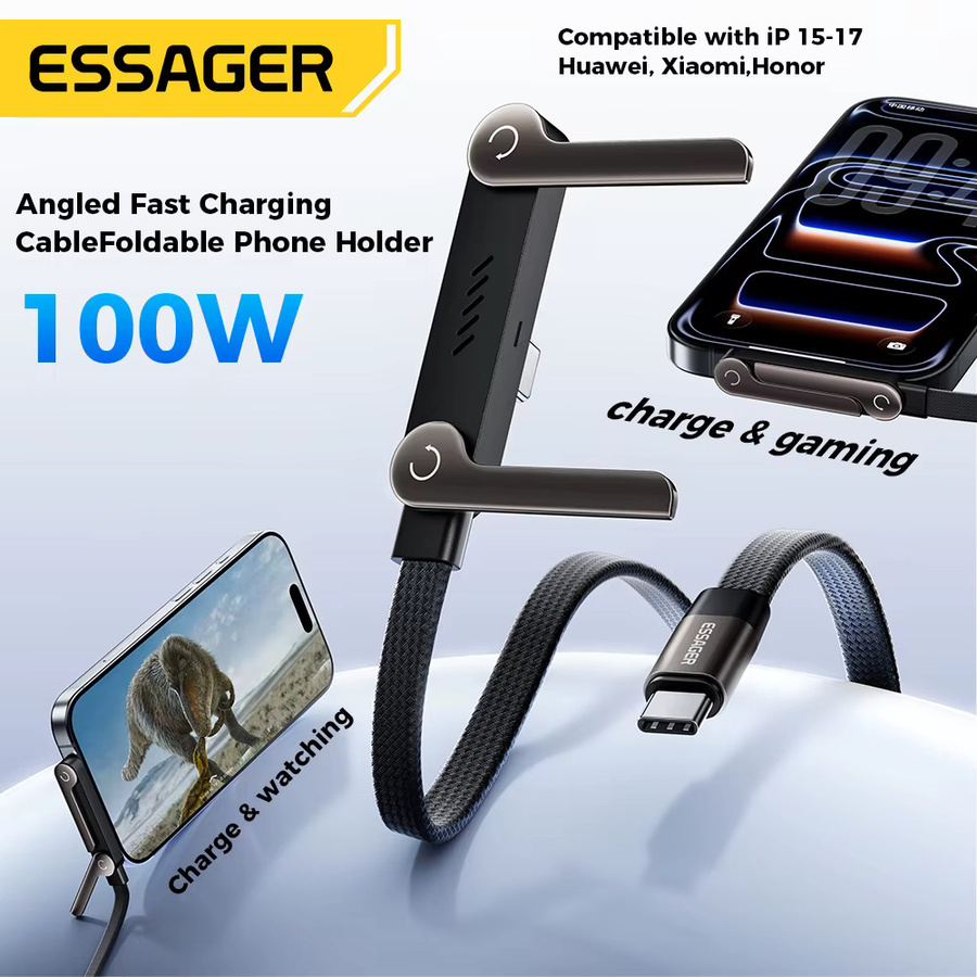 Essager USB-C-Kabel 100W gebogen in Schwarz für iPhone, Macbook Pro und iPad - Bild 4