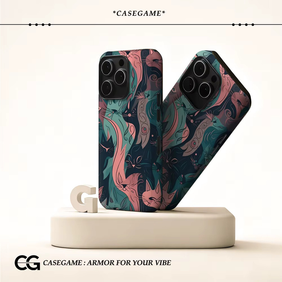 Potdemiel Handyhülle mit blaugrünem rosa Katzen-Wirbel Design für iPhone 17 16 15 14 13 Pro Max Plus Tough Case - Bild 2
