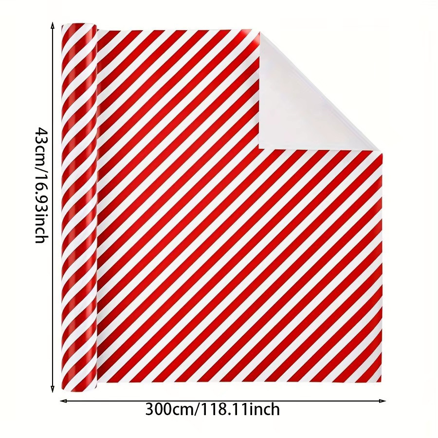 Rot-weiß gestreiftes Geschenkpapier mit Zuckerstangen-Muster für Weihnachten, Geburtstag und Party, Breite: 44 cm, Länge: 300 cm - Bild 4