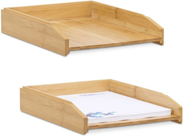 Relaxdays Briefablage 2er Set aus Bambus in Natur, stapelbar für A4 - Bild 1