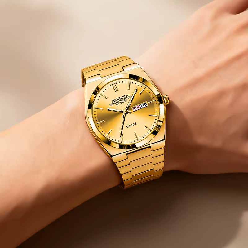 MEIRUIQI Armbanduhr, Quarz, Edelstahl, Gold, Herren - Bild 4