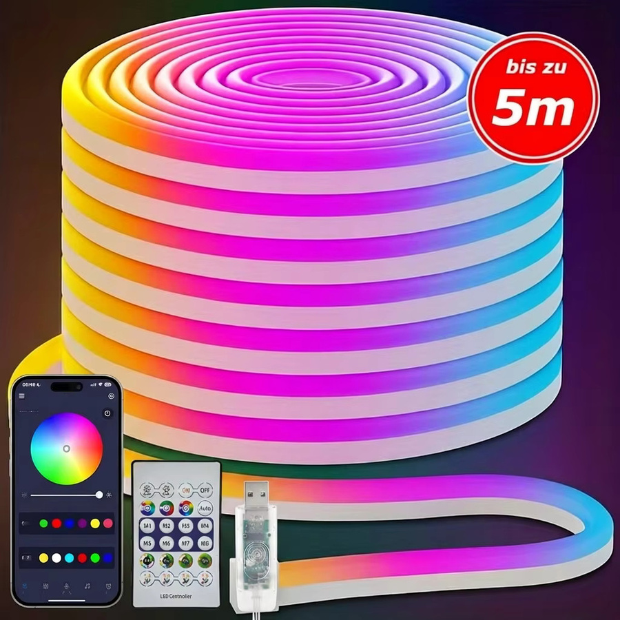 Aogled RGBIC Neon-LED-Lichtleiste in Multicolour mit App- und Fernbedienung, Musiksynchronisation und Timer-Funktion - Bild 6