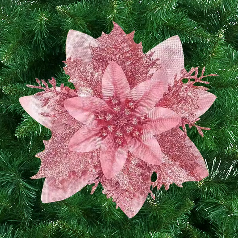 ZQNYCY Weihnachtsblumen-Ornamente aus künstlichen Poinsettia-Blumen in Rot, Rosa und Gold für deine Weihnachtsbaumdekoration und Neujahrsfeier (3 oder 5 Stück) - Bild 3