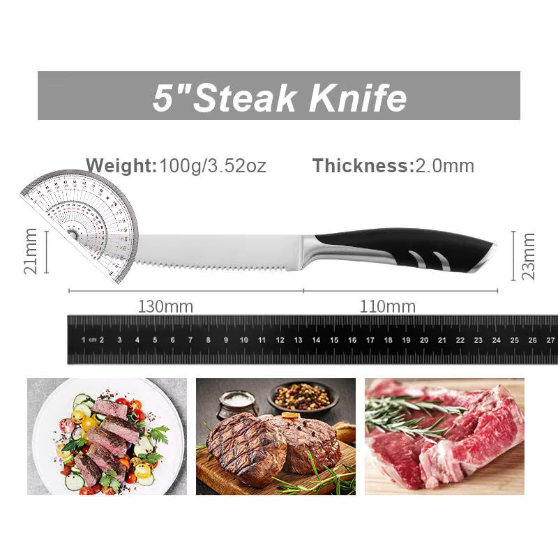 ALLWIN HOUSEWARE W Steakmesser-Set aus hochkohlenstoffhaltigem Edelstahl mit schwarzem ergonomischen Kunststoffgriff, 5 Zoll, Silber/Schwarz - Bild 6