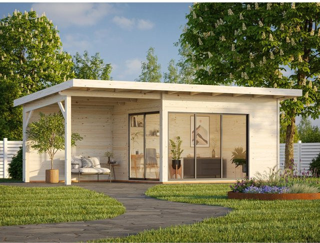 Palmako Gartenhaus Andrea Slide Plus aus Fichtenholz in Braun mit Pultdach, B: 693 cm, H: 264 cm, T: 300 cm - Bild 1