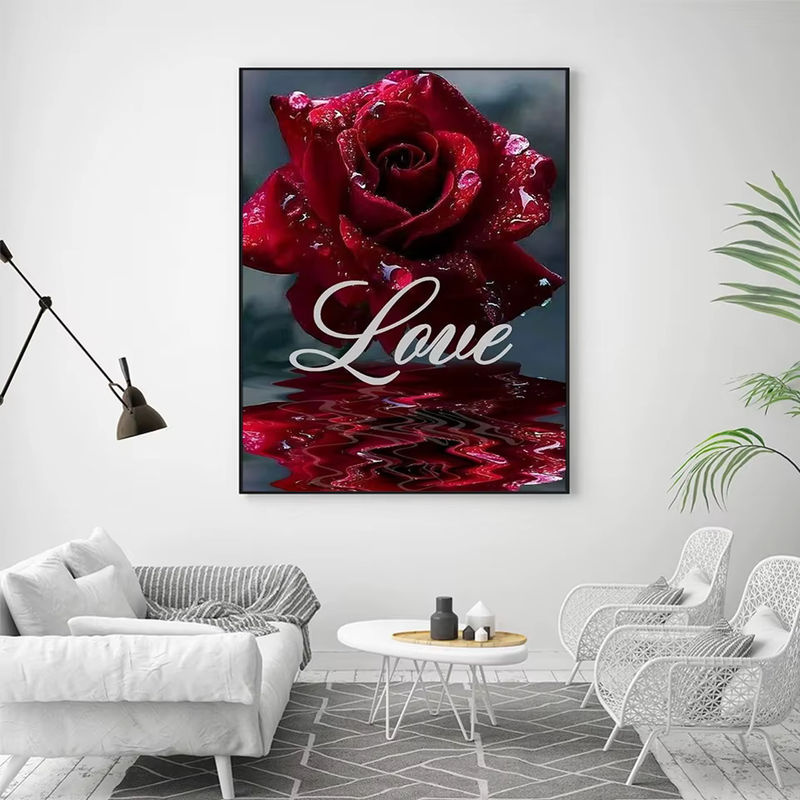 AZQSD Diamantmalerei 5D Rose Blume Mosaik DIY Handarbeit Stickerei in Rot mit runden Steinen - Bild 4