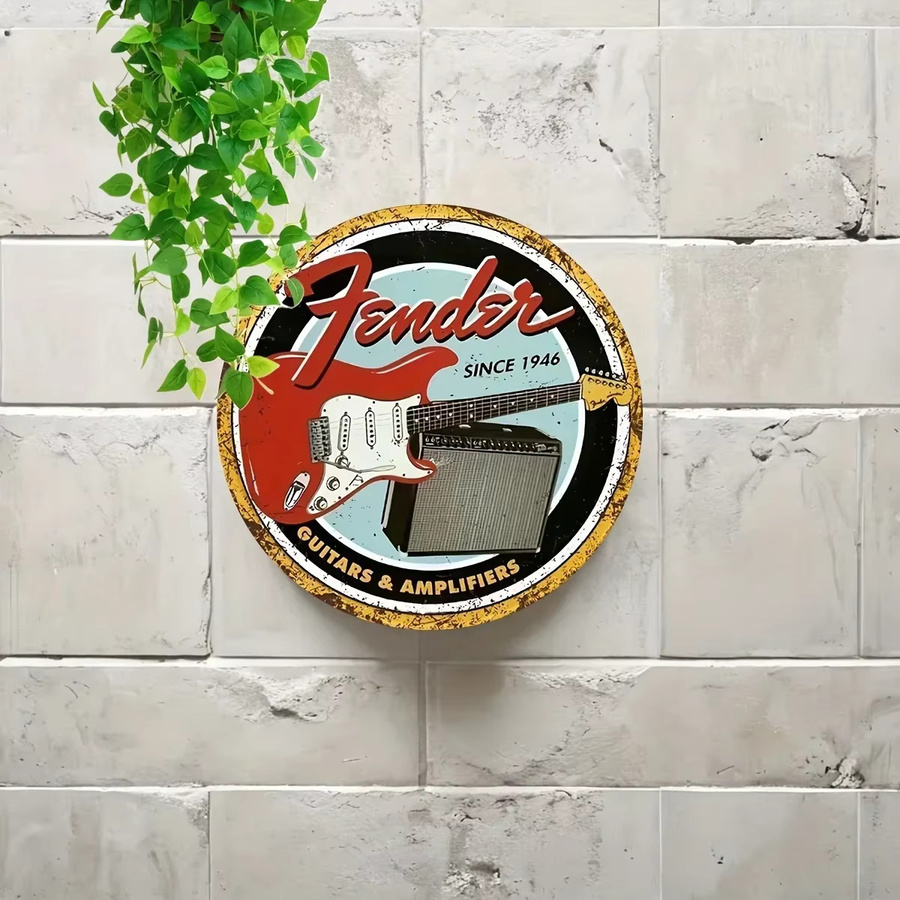 Vintage Fender Gitarren- und Verstärker-Logo Metallschild für deine Wanddekoration in der Bar oder im Musikzimmer, B/H: 20 x 20 cm - Bild 3