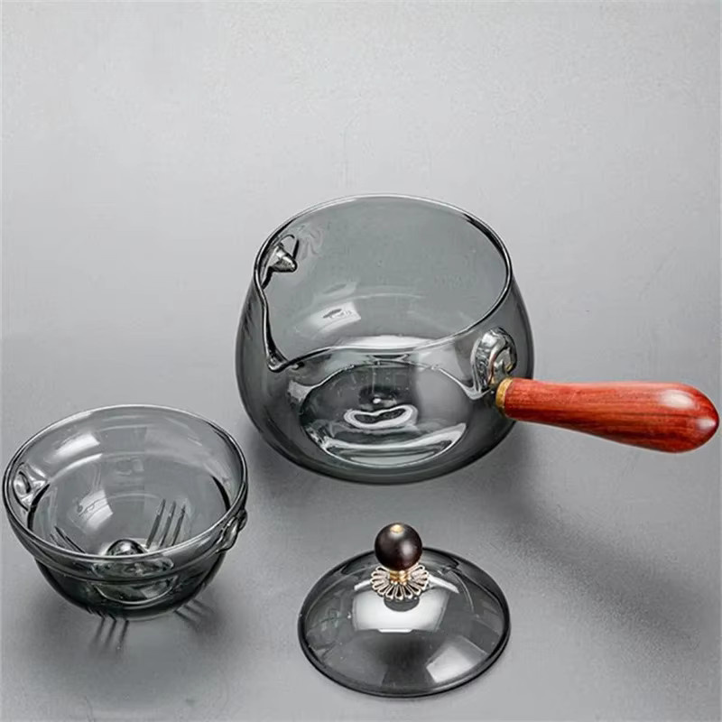 Hitzebeständige Glas-Teekanne mit 360 Grad rotierendem Teebereiter und Holzgriff, transparent - Bild 4
