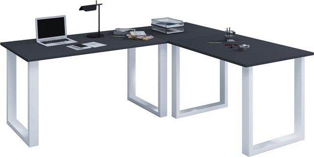 VCM Eckschreibtisch Lona U in Schwarz, moderner L-Form Arbeitstisch aus Holz und Metall für dein Home-Office, B/T/H: 190 x 80 x 19 cm - Bild 1