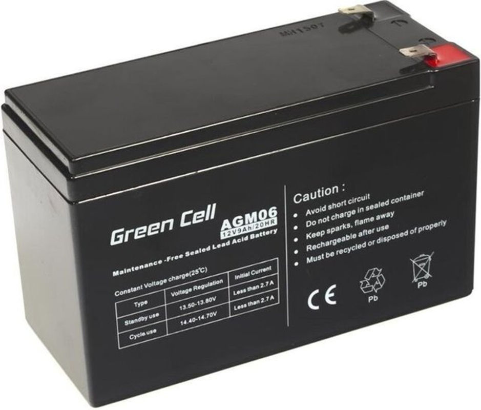 Green Cell AGM06 Bleiakku 12 V 9 Ah Blei-Vlies (AGM) in Schwarz mit Flachstecker 6.35 mm, zyklenfest und wartungsfrei, B/H/T: 151 x 95 x 65 mm - Bild 2