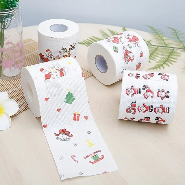 2er-Set bunte Cartoon-Weihnachtsrollen aus Papierhandtüchern, 2-lagig, 100 g pro Rolle, Mehrfarbig - Bild 1