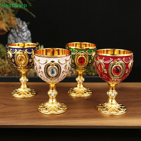 HNKMP Vintage Emaille-Edelstein-Kelche, vergoldete Weingläser in Multicolour