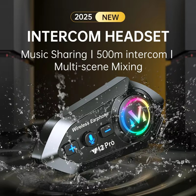 Kebidumei Y12Pro Motorradhelm-Intercom Bluetooth-Headset mit Musikmischung und Musikfreigabe, Wasserdicht, Schwarz - Bild 2