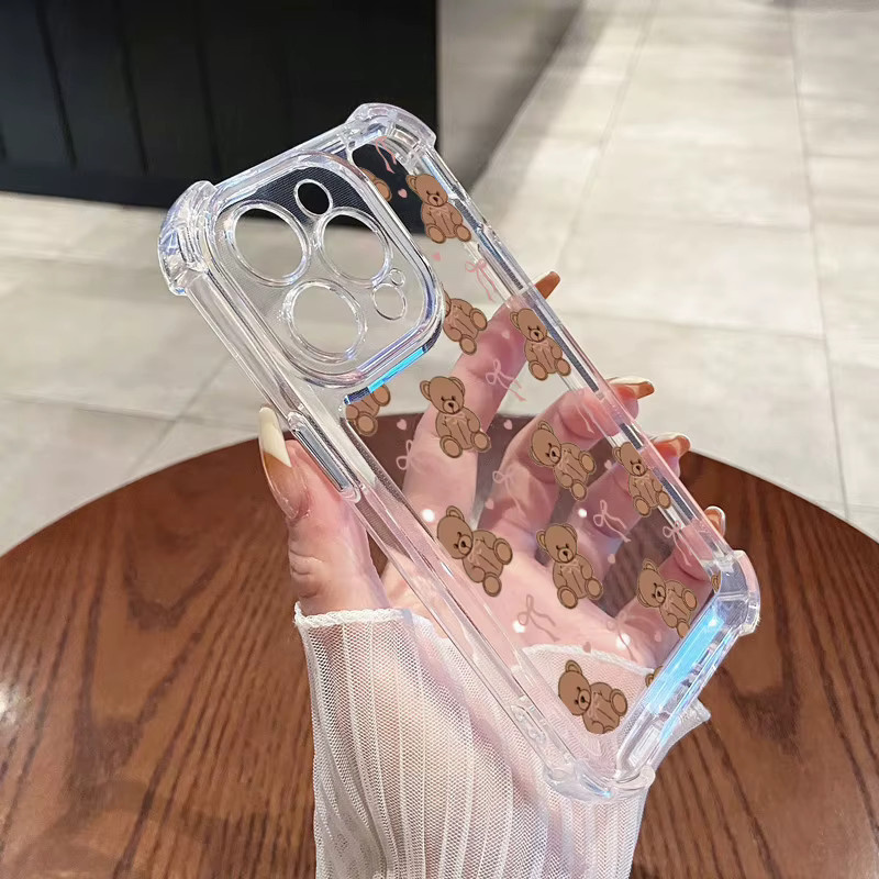 Transparente Silikon Handyhülle mit Bärenschleife für Apple iPhone 11 12 13 14 15 16 17 Pro Max und weitere Modelle - Bild 2