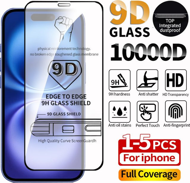 9D Displayschutz aus gehärtetem Glas für Apple iPhone (verschiedene Modelle), transparent - Bild 1