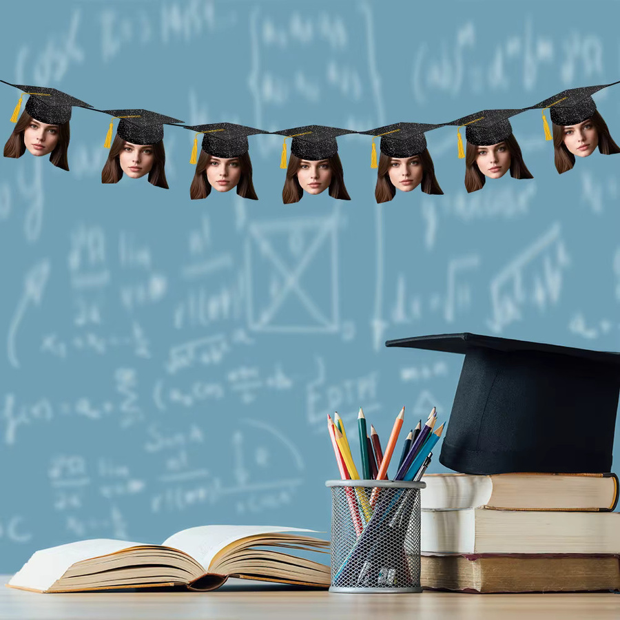 10 Stück personalisierte Abschluss-Wimpelkette mit Foto-Gesichtern von cyuan für deine Abschlussfeier 2025 - Bild 3