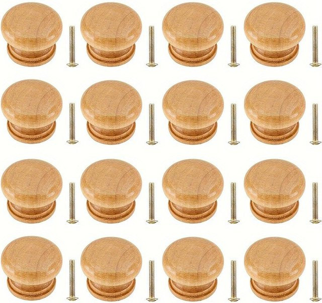SZ-Damai Kommodenknöpfe aus Holz in Braun, 16 Stück runde Pilz-Schubladengriffe mit Befestigungsschrauben, matt - Bild 1