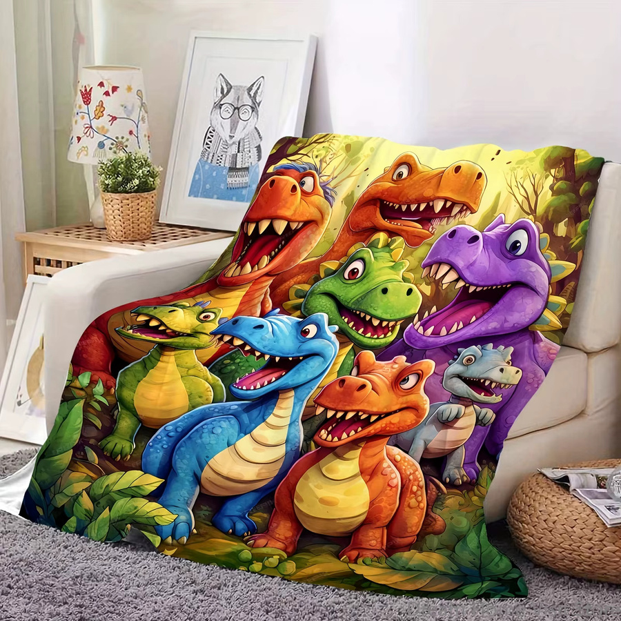 Potdemiel Flanell-Überwurfdecke mit lächelndem Dinosaurier-Motiv in Multicolour - Bild 2