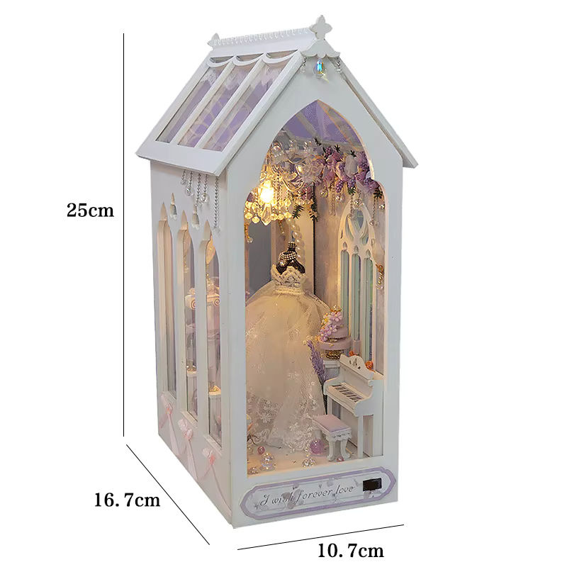 zuuton DIY Holz Hochzeit 3D Puzzle Miniatur Puppenhaus Buch Eck Kit in Weiß mit floralem Design - Bild 5