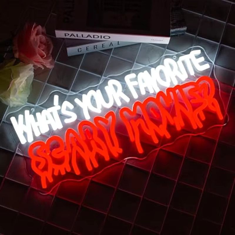 Wanxing LED Neonschild What's Your Favourite Gruselfilm Wanddekoration Gothic Design für Zimmer, Bar und Halloween - Bild 6