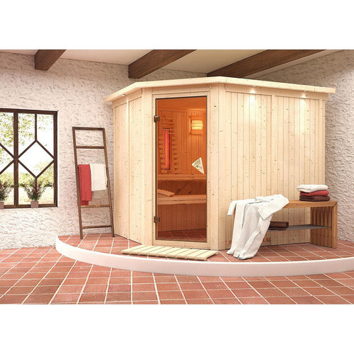 Karibu Sauna Haaspsalu für 4 Personen aus Fichtenholz in Beige ohne Ofen B/T/H: 245 x 210 x 202 cm - Bild 2