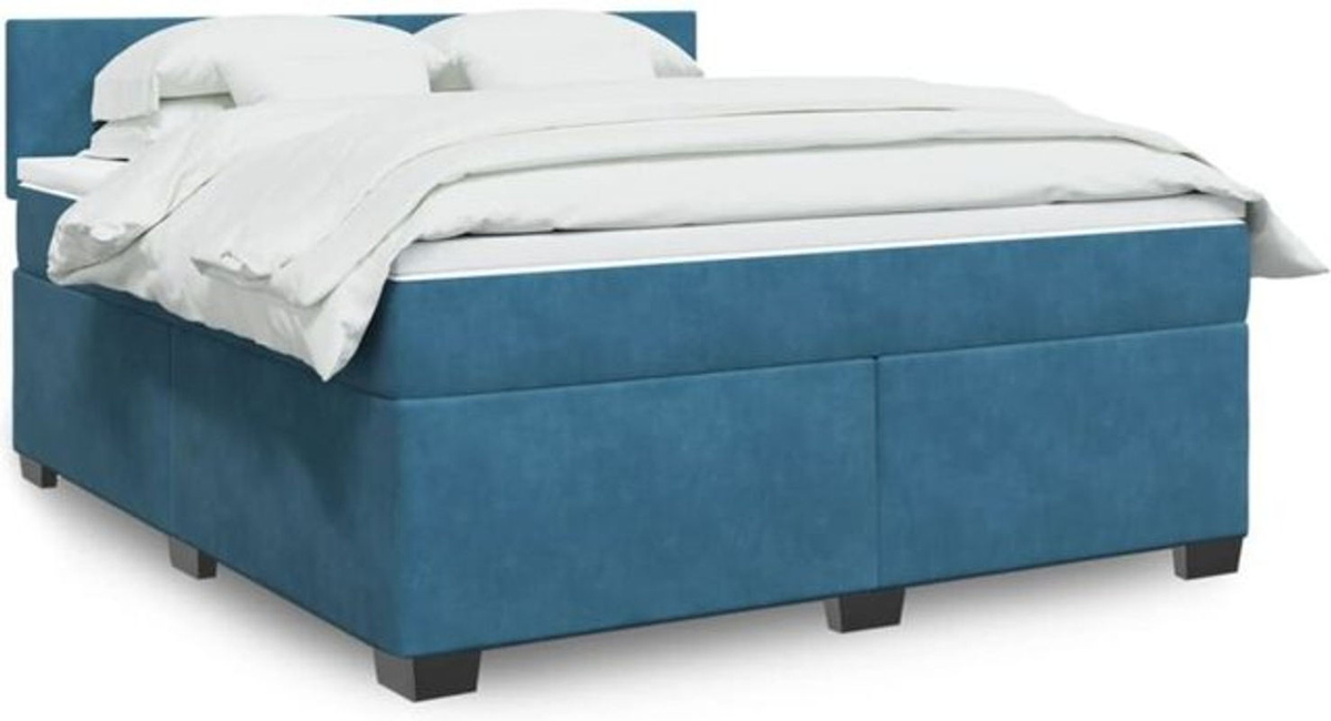Vidaxl Boxspringbett mit Matratze in Blau aus Samt, B/T/H: 180 x 200 x 100,5 cm - Bild 1