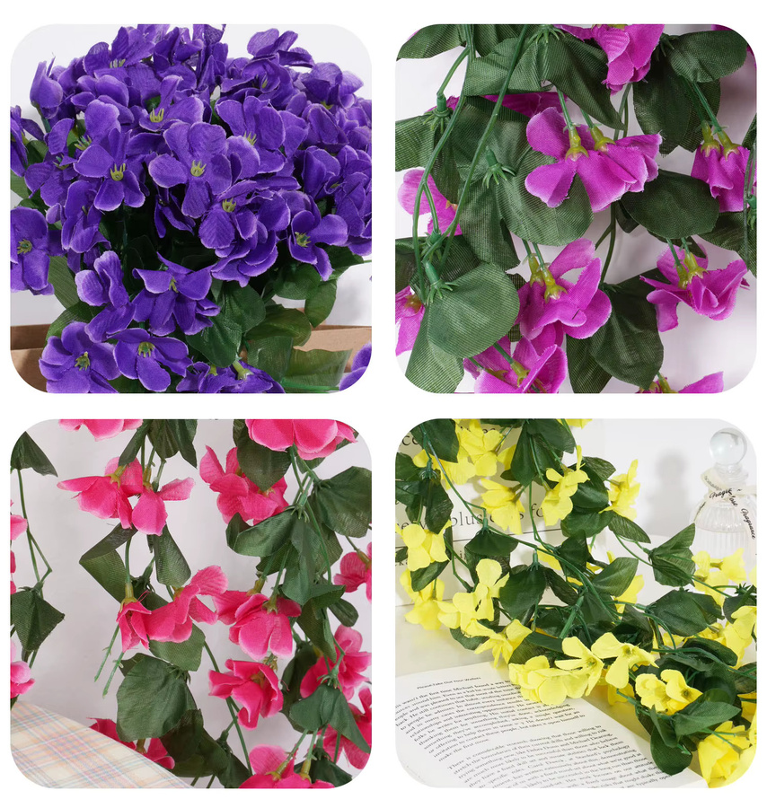 Uflower Künstliche Seidenblumen in Violett und Blau mit Rattan, 70 cm hängende Wand- und Türdekoration für Hochzeiten und Partys - Bild 2