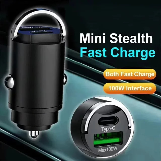 Mini-Autoladegerät mit Schnellladung QC3.0 und PD USB Typ C in Schwarz für iPhone, Xiaomi, Samsung und Huawei - Bild 1