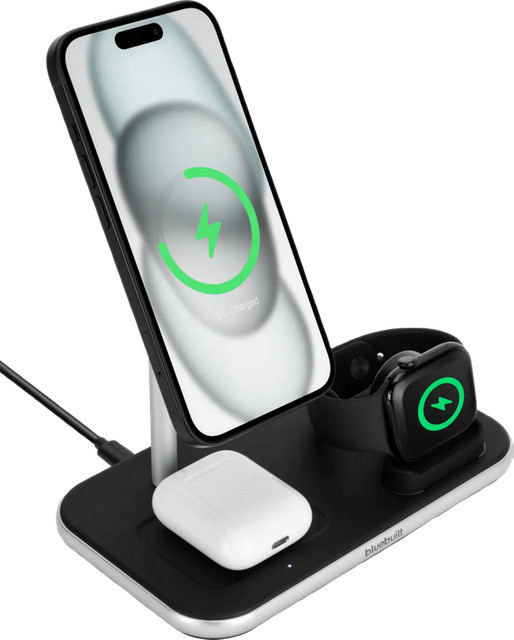 BlueBuilt 3-in-1 Kabelloses Ladegerät mit Qi2 15 W Schwarz - Bild 1