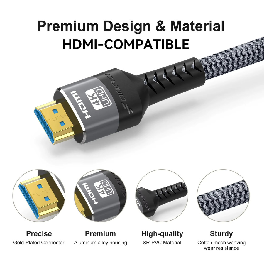 VAORLO HDMI 2.0 Kabel in Schwarz für 4K 60Hz und 1080P 120Hz Ultra HD HDR High-Speed Video und Audio, kompatibel mit PS5, PS4, PC und Monitoren - Bild 2