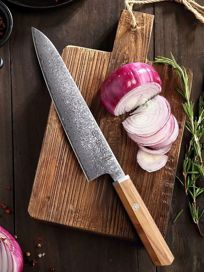 HUAYIGRAND Japanisches Kochmesser aus 67-Lagen Damaszenerstahl mit Holzgriff, 8,2 Zoll Chef Knife für Fleisch und Gemüse - Bild 7