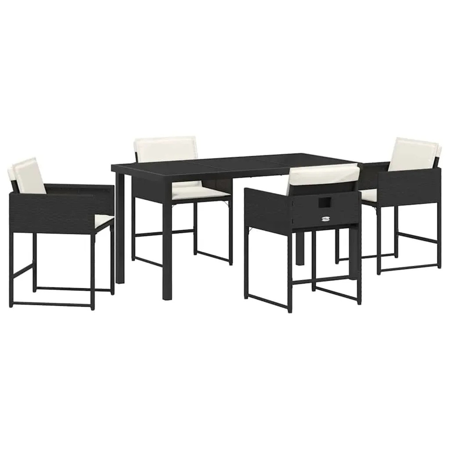 vidaXL Garten Essgruppe 5-teilig aus Poly-Rattan und Stahl in Schwarz mit Sicherheitsglas und Kissen - Bild 2