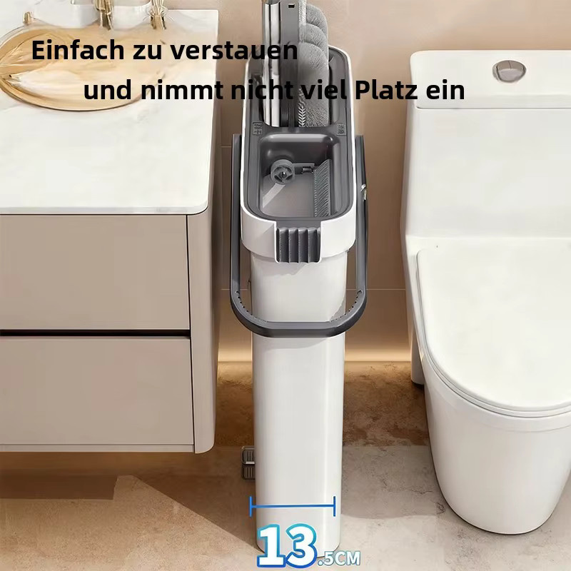 Joybos platzsparendes Moppeimer-Set in Weiß mit selbstreinigendem Flachmopp, integriertem Haarschaber und waschbaren Pads - Bild 4