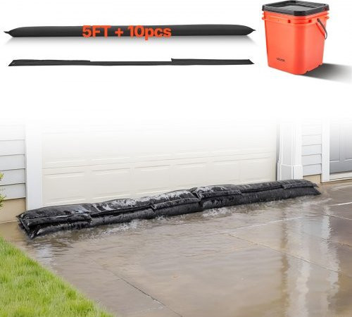 VEVOR Hochwasserbarriere Sandsäcke 10er Pack Schwarz inkl. Eimer, Wasserabsorbierende Überschwemmungsschutzsäcke für Keller, Garage und Tür, B/H: 153 x 21 cm - Bild 1