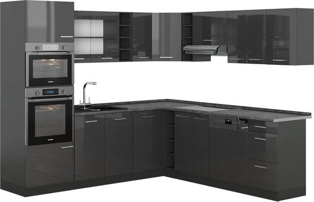 Vicco R-Line Eckküche Anthrazit Hochglanz B/T/H: 237 x 247 cm - Bild 1