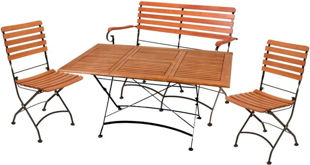 DELUKE Garten-Sitzgruppe ALMA aus Eukalyptus und Stahl in Schwarz mit ausziehbarer rechteckiger Tafel und Sitzbank ohne Armlehnen - Bild 1