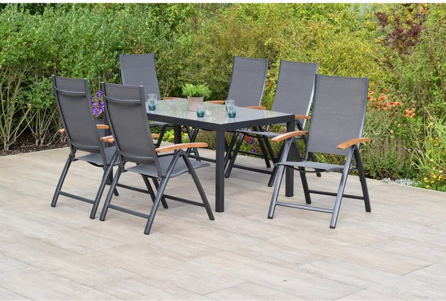 Merxx Toblino 7-tlg. Gartenmöbel-Set mit rechteckigem Gartentisch aus Akazie und Aluminium in Anthrazit und Grau, Tisch Breite: 150 cm, Tiefe: 90 cm - Bild 1
