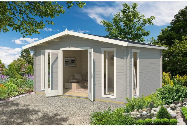 Lasita Holz-Gartenhaus Elgin in Blockbohlenbauweise mit Satteldach, Grau, B/T/H: 480 x 360 x 268 cm - Bild 1