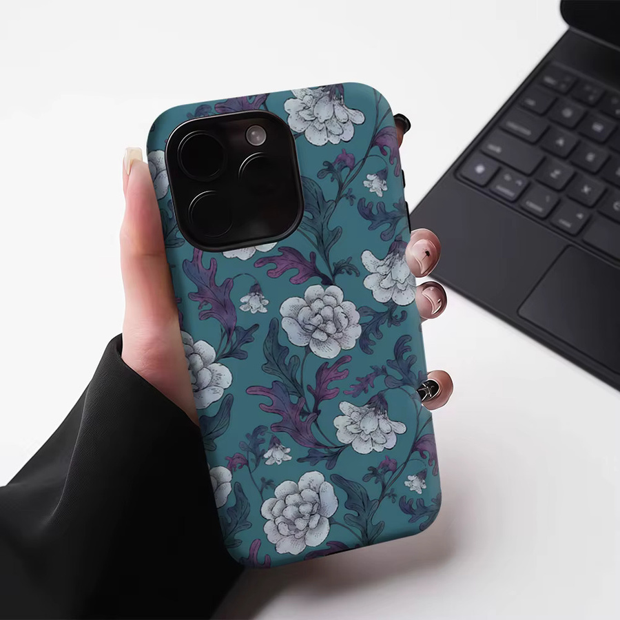 Potdemiel Handyhülle mit Pfingstrosen-Design in Türkis und Lila für iPhone 17 16 15 14 13 Pro Max Plus, robuste Magnet-Schutzhülle mit Einzel- und Doppelschicht - Bild 4
