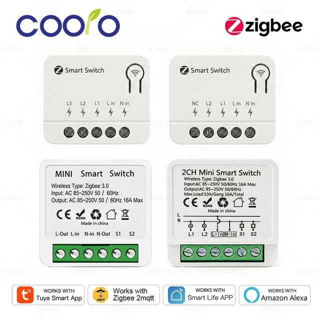 Coolo Zigbee Mini Smart Switch DIY Lichtschaltermodul in Weiß, kompatibel mit Alexa, Google Home und Alice, unterstützt externe Schalter - Bild 1