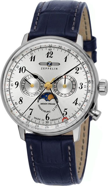 Zeppelin Hindenburg Herrenuhr, Quarz, Edelstahl, Leder, 40 mm, Silber - Bild 1