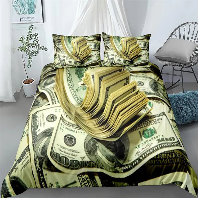 Bettwäsche-Set Your Warm Home mit Dollar-Muster in Grün, King-Size, 3-teilig aus Polyester, B/H: 180 x 210 cm, Kissenbezüge: 50 x 70 cm - Bild 2