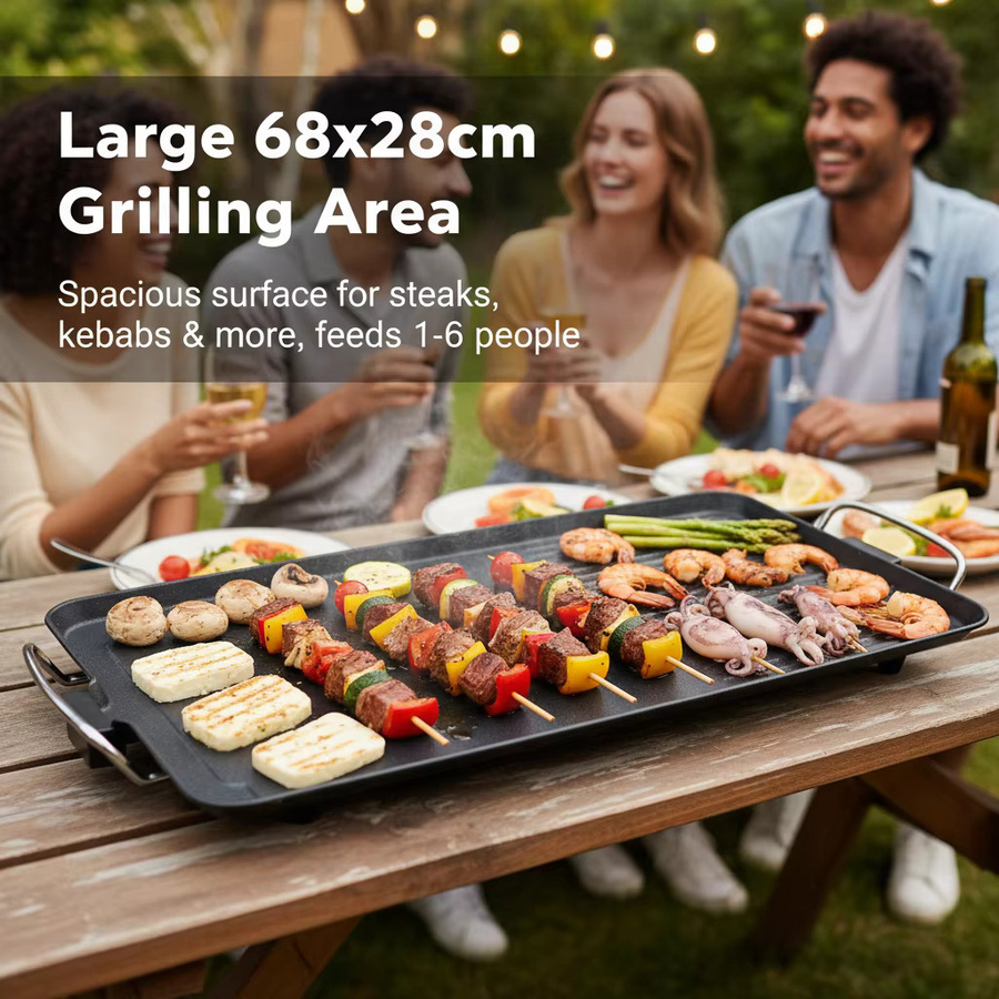Bymaocar Elektrischer Tischgrill in Schwarz mit 1500W Leistung, B: 68 cm, T: 28 cm - Bild 2