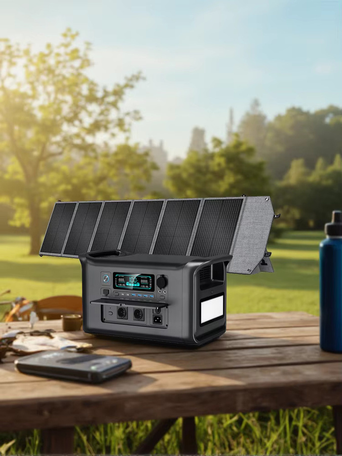 CTOLITY Tragbare Powerstation 1800W mit Solarpanel 100W/200W und LED-Licht in Schwarz für Outdoor, Camping und Notfälle - Bild 5